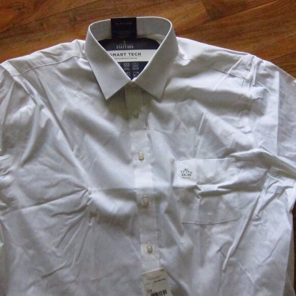 NWT- Mens Stafford White Smart Tech L/S Shirt Performance Poplin 17-17 1/2,34/35 - Picture 8 of 10